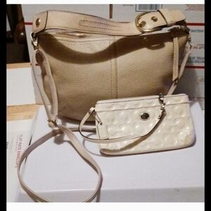 Coach large beige purse and cream leather signature wristlet#bundle